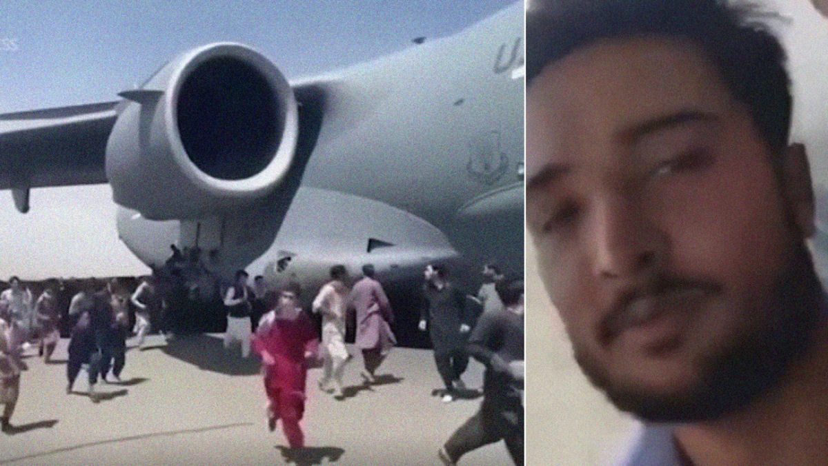 Homem gravou a si mesmo empoleirado em um avião que decolava do aeroporto de Cabul