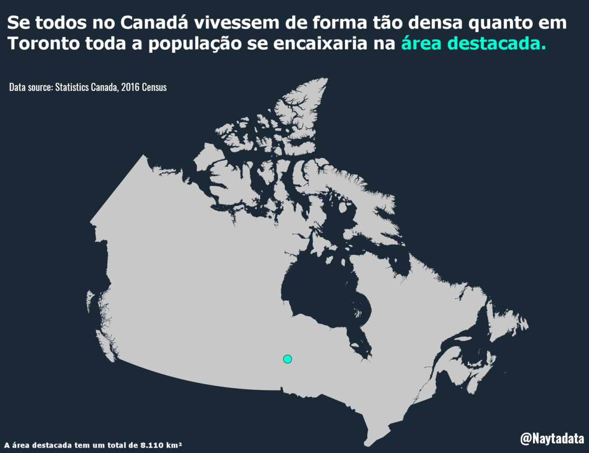 Uma visualizao incrivelmente simples da baixa densidade demogrfica do Canad