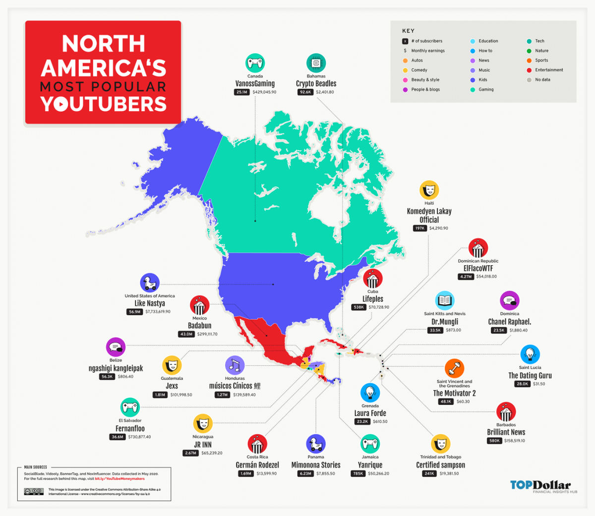 Os youtubers mais populares de cada país do mundo, reunidos em um mapa 03