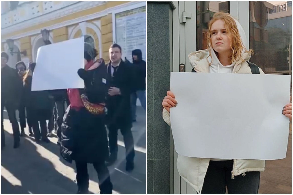Rússia prende várias pessoas por segurarem cartazes em branco