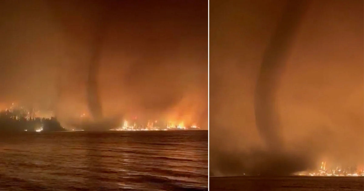 Tornado de fogo raro filmado sobre um lago no Canad