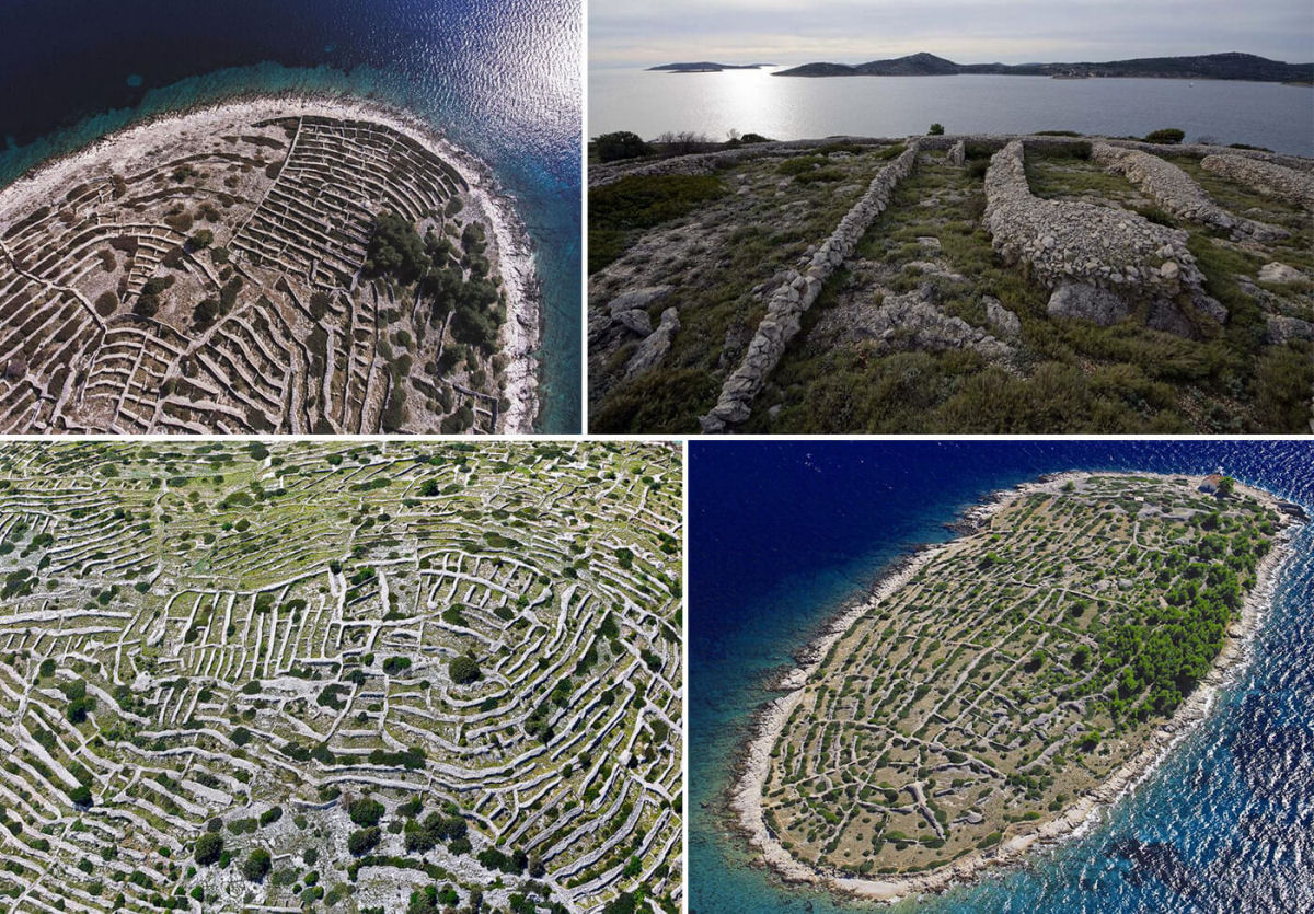 A pequena ilha croata que tem mais de 23 quilômetros de muros e parece uma impressão digital