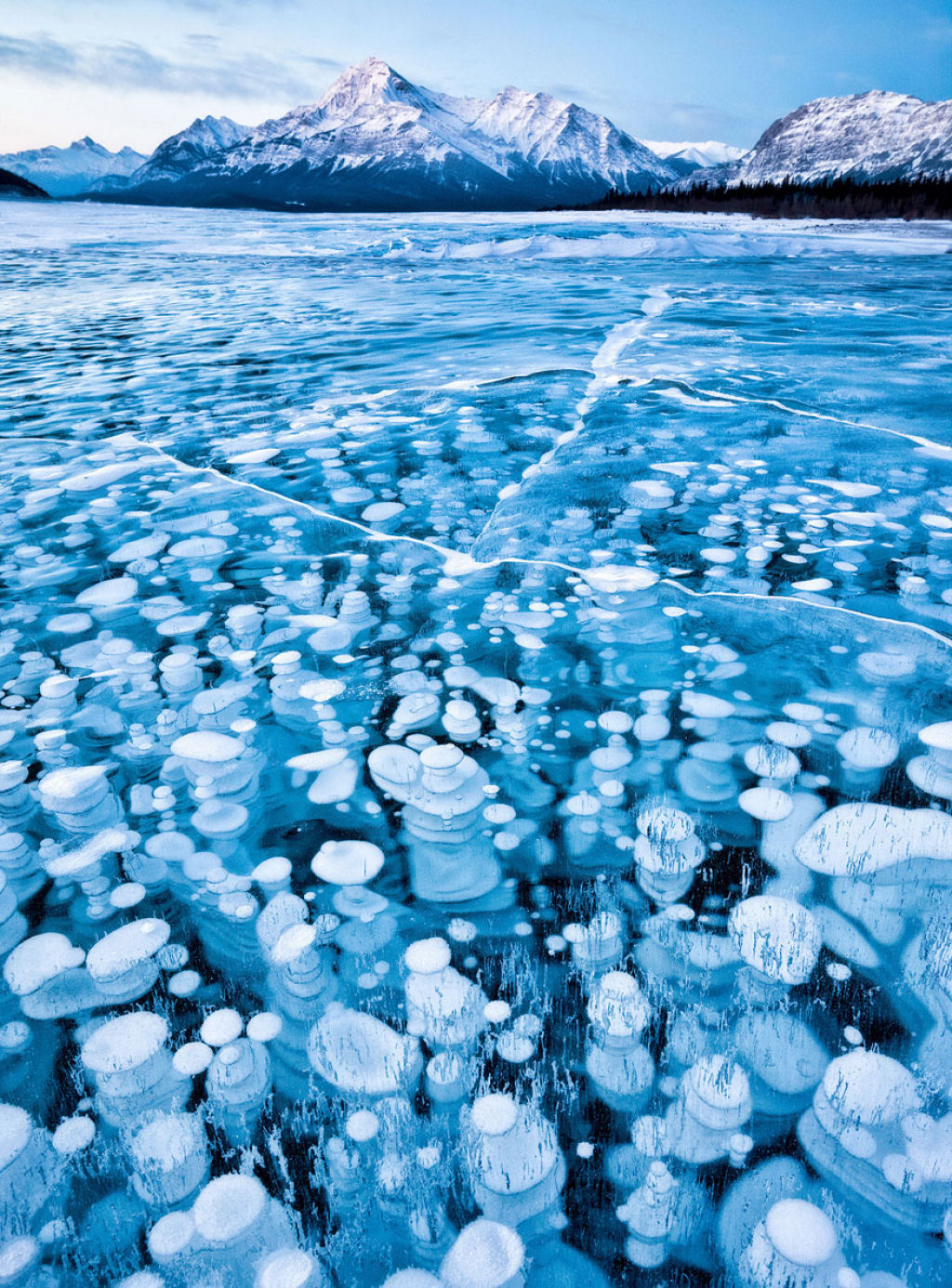 Bolhas de um lago congelado no Canad.