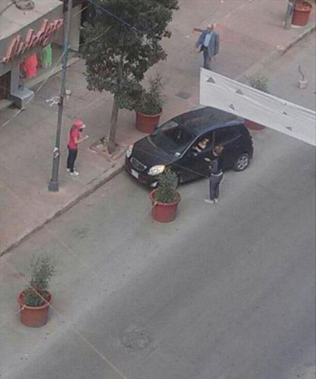 Apenas 3 garotas tentando estacionar em uma rua vazia.
