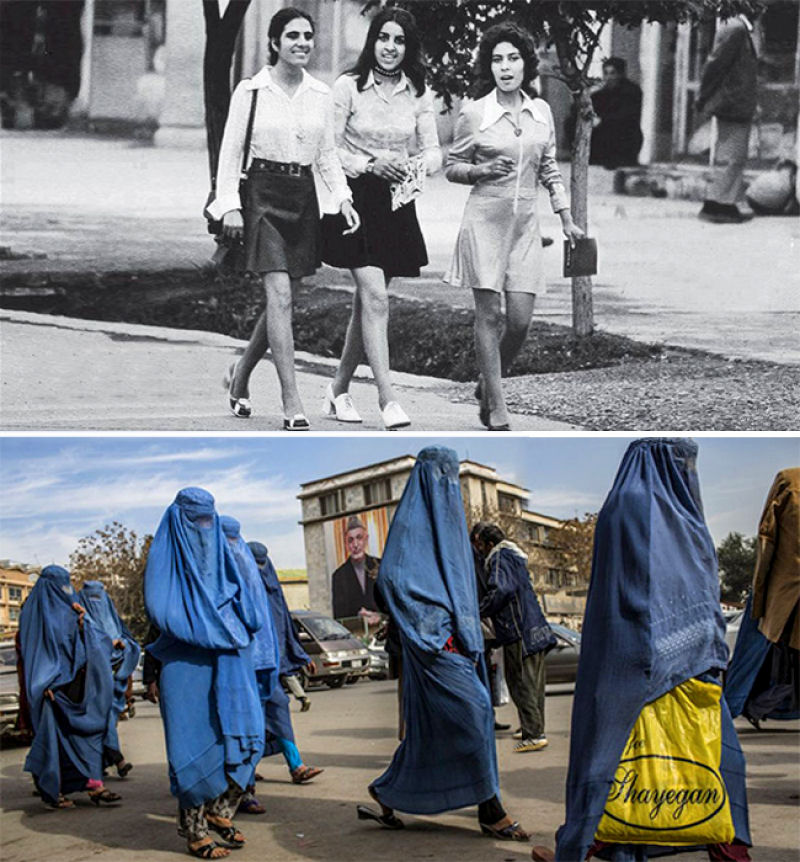 Kabul, Afeganistão 1973 e 2016.