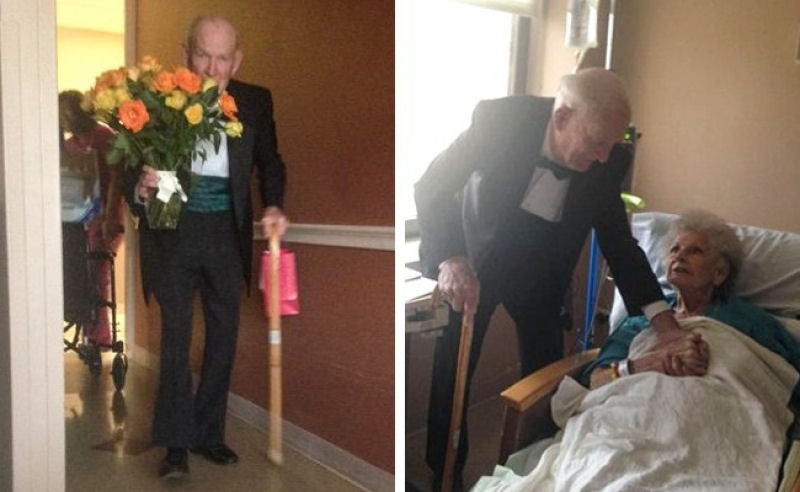 Apesar de sua idade e sade precria, este homem idoso fez uma surpresa para sua esposa pelo 57 aniversrio de casamento.
