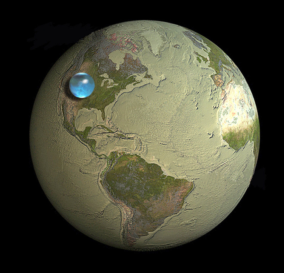 Assim ficaria a Terra se colocssemos justaposta uma bolha com toda a gua do mundo.