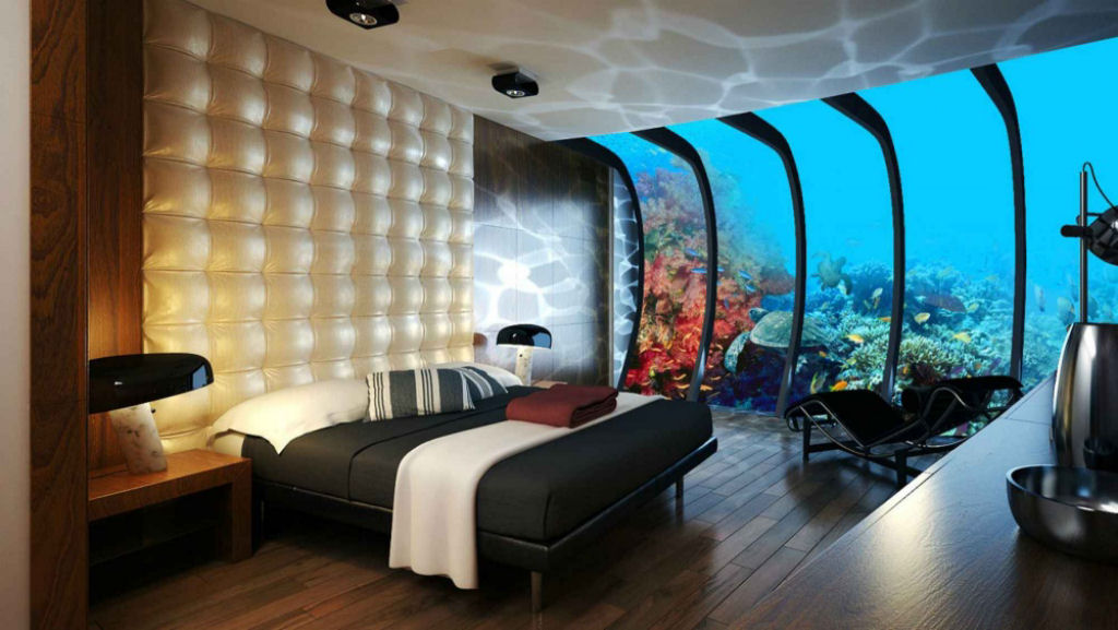 Quarto em um hotel subaquático, Dubai. Por onedio.