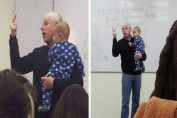 Quando o bebê de uma aluna começou a chorar na classe, este professor respondeu da melhor maneira