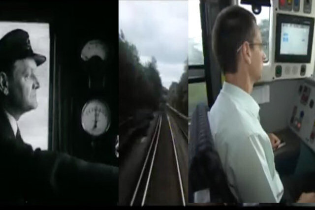Video sincronizado do mesmo trem em diferentes épocas
