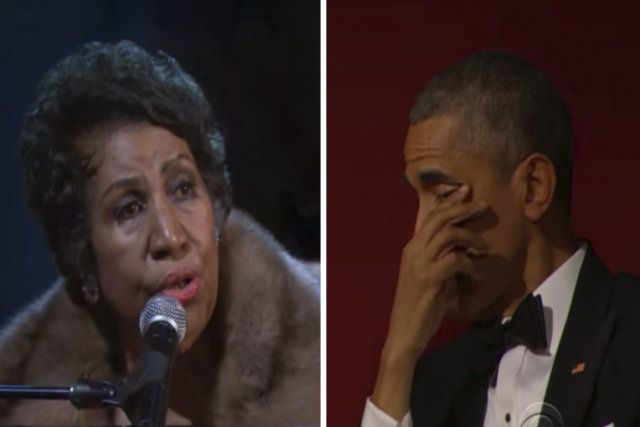 Aos 73 anos, Aretha Franklin senta-se ao piano e faz o presidente Obama chorar