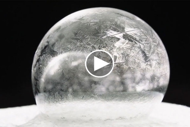Veja que lindas estas bolhas de sabão congelando-se a uma temperatura de -15° C