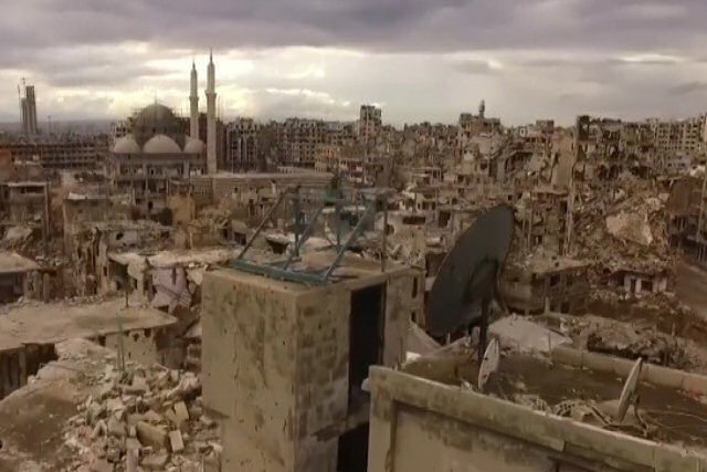 Drone russo mostra a devastação total da cidade síria de Homs, cercada durante quatro anos