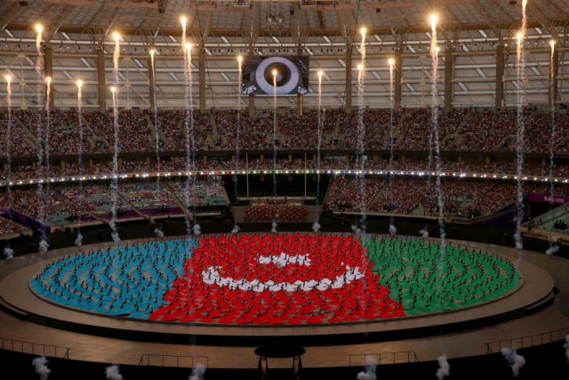 A espetacular Cerimônia de Abertura dos Jogos Europeus de 2015 em Baku, Azerbaijão