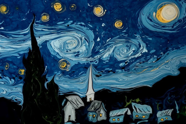 Artista recria incrivelmente ?Noite Estrelada? e ?Autorretrato?  de Van Gogh com pintura na água