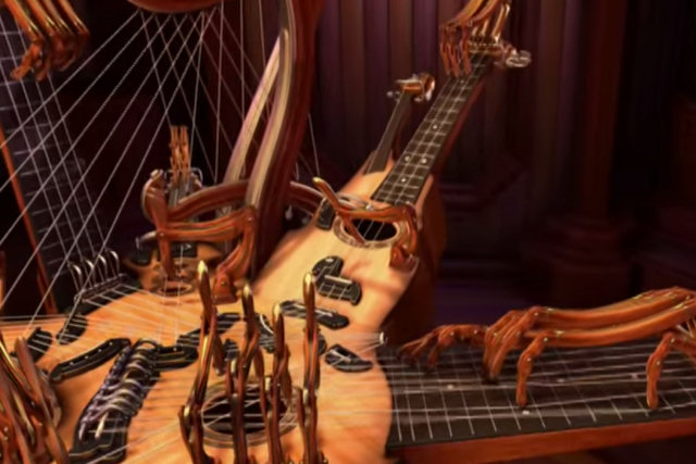 Um estranho instrumento de cordas toca uma melodia extremamente relaxante