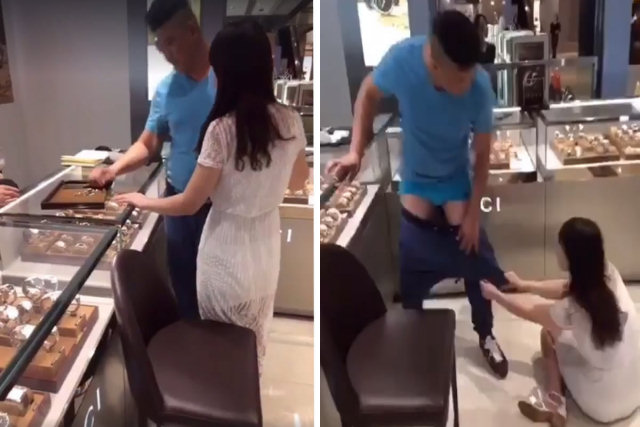 Chinesa puxa as calças do namorado quando este se recusa a comprar uma jóia