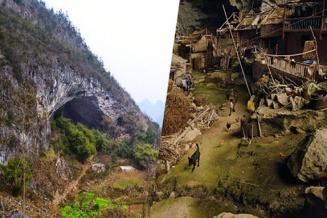 Há uma vila dentro desta caverna gigante na China