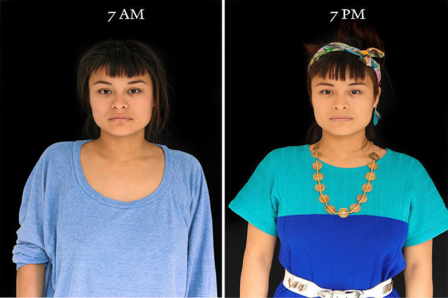 Uma fascinante série de fotografias mostra como as pessoas se transformam da manhã à noite