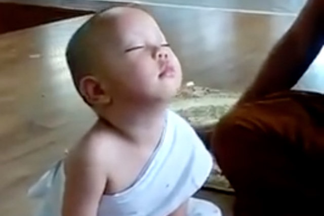 Monge budista bebê lutando para não dormir rouba o coração da Internet