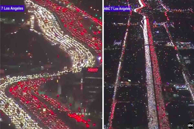 Este vídeo mostra o resultado de milhares de pessoas tentando sair de Los Angeles