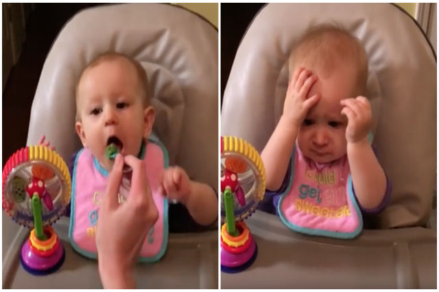 Bebê experimenta brócolis pela primeira vez e, a julgar por sua reação, foi a última