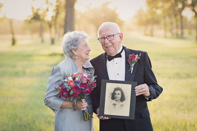 Casal teve que esperar 70 anos para fazer as fotos de casamento, e ainda dá para notar seu amor