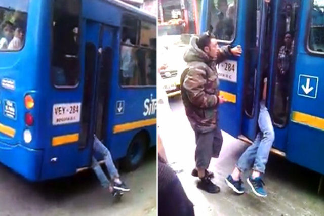 Motorista de ônibus viu um passageiro roubando celular e o prendeu com as portas