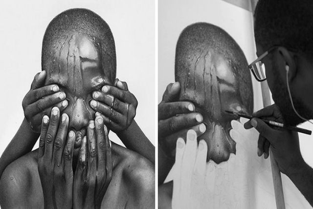 Retratos hiperrealistas de grande porte renderizados com grafite e carvão