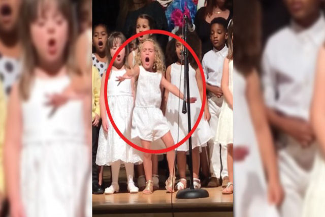 Nasce uma pequena diva! Menina de 4 anos rouba a cena no recital da escola