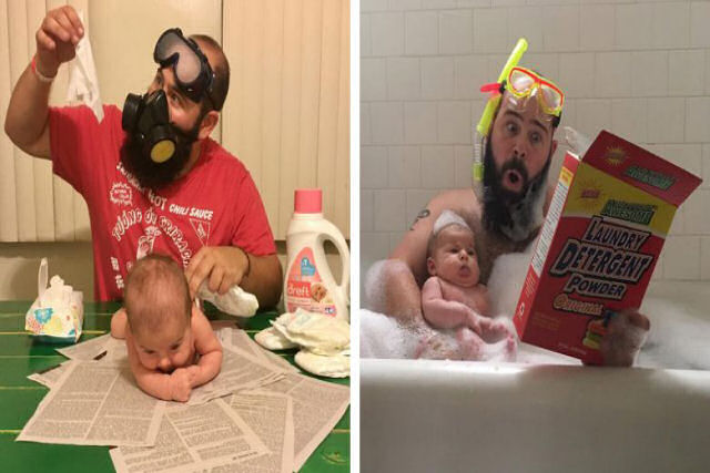 Você vai morrer de rir com as fotos que este pai tira com sua filha de 9 meses