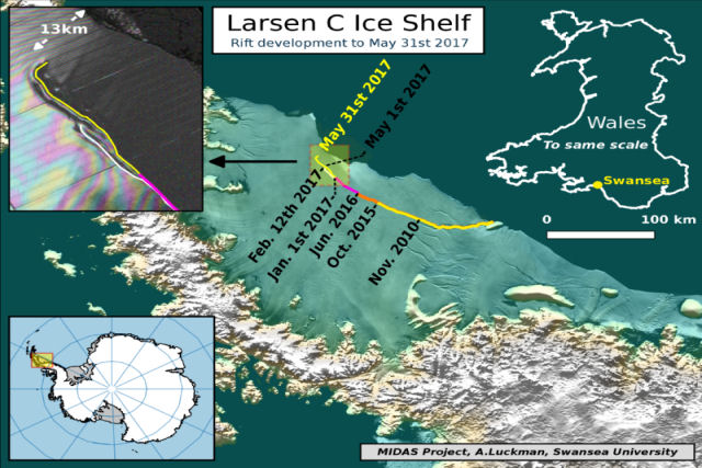 É oficial: a barreira de gelo Larsen colapsou e liberou um iceberg com o tamanho de Brasília