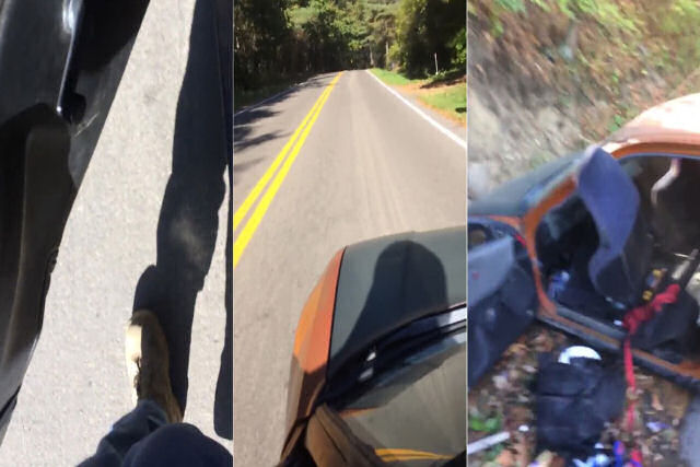 Usou seu carro avariado como skate para divertir seus amigos e terminou em acidente