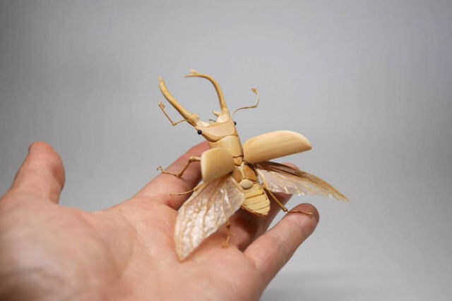 Talentoso artista japonês cria insetos de tamanho natural exclusivamente de bambu