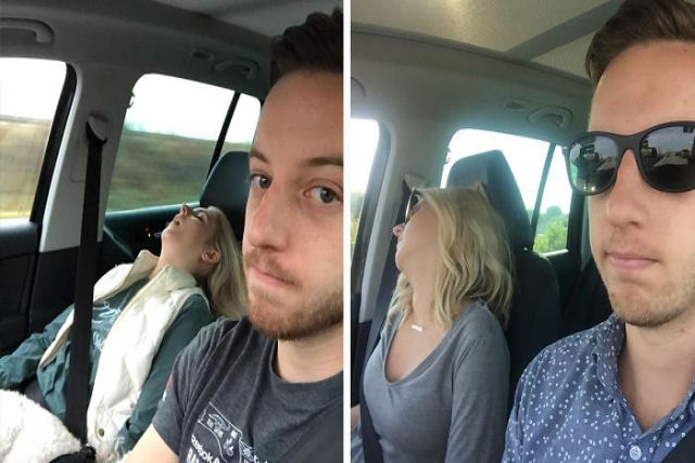 Jovem compila fotos hilárias de suas viagens com a esposa