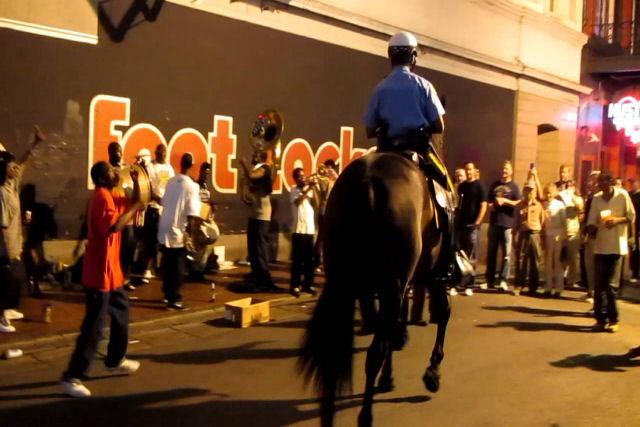 Cavalo dançando as músicas tocadas por bandas nas ruas de New Orleans