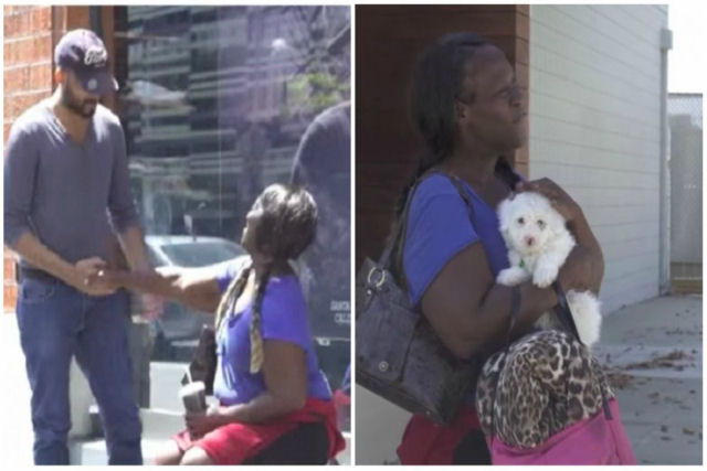Mulher sem-teto ganha 900 reais e usa o dinheiro para adotar um cãozinho