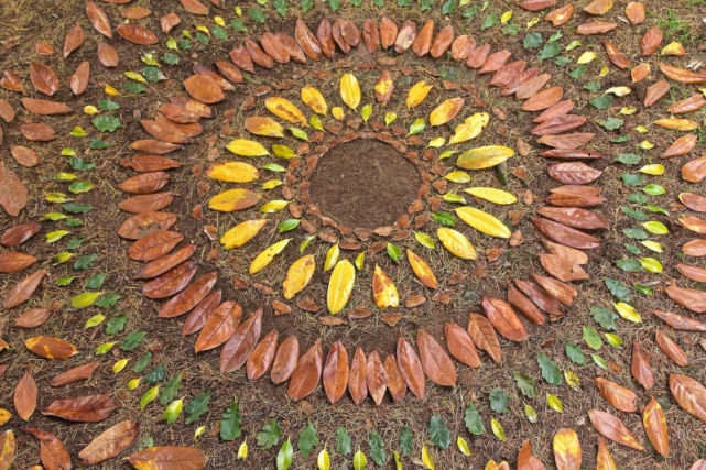 Artista britnico organiza folhas e pedras em elaboradas pilhas e mandalas