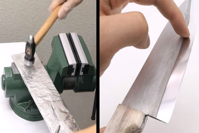 Como fazer a faca de cozinha perfeita apenas com papel alumínio