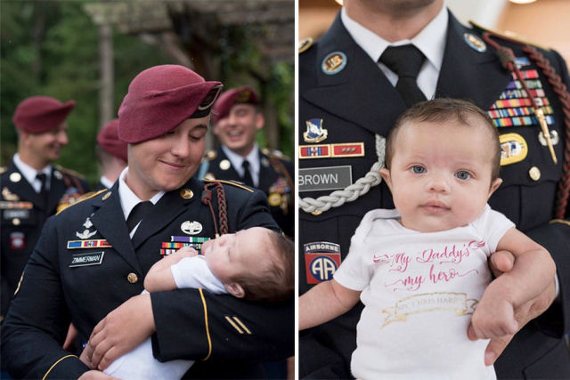 Uma sesso fotogrfica comovente da beb, de um soldado cado, e seus padrinhos do exrcito