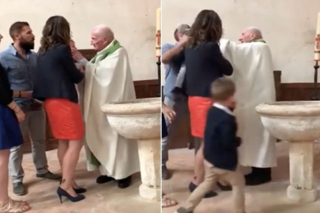 Igreja justificou o padre maluco que deu um tapa no beb durante o batismo: O beb chorava muito
