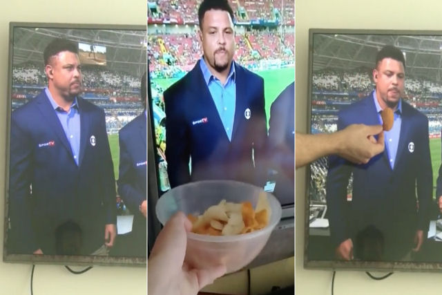 Em divertido meme recente, esto oferecendo comida para Ronaldo Fenmeno na TV