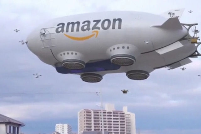 O vdeo com dezenas de drones de entrega da Amazon saindo de um dirigvel  falso (por enquanto)