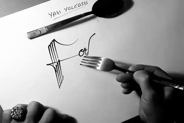 A hipnotizante caligrafia com garfo de Yazi Yolcuzu