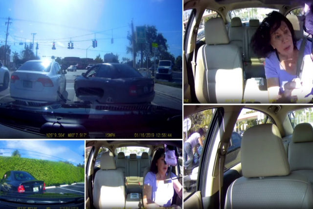 Motorista do Uber persegue outra motorista que invadiu a preferencial e bateu em seu carro