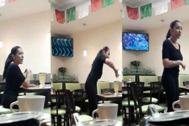 Mexicana briga com seu namorado imaginrio em um restaurante