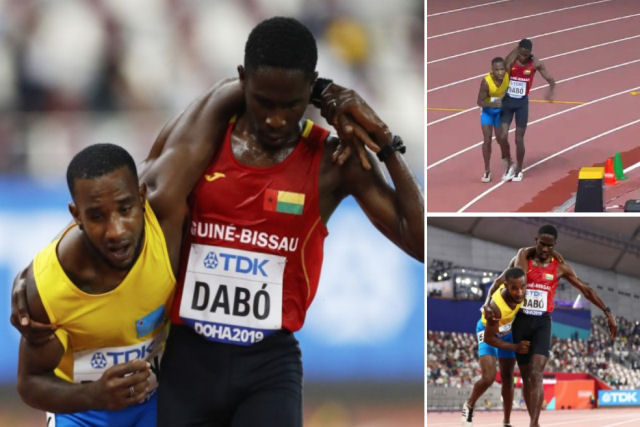 Atleta guineense desiste da prova e carrega rival até a linha de chegada no Mundial de Atletismo