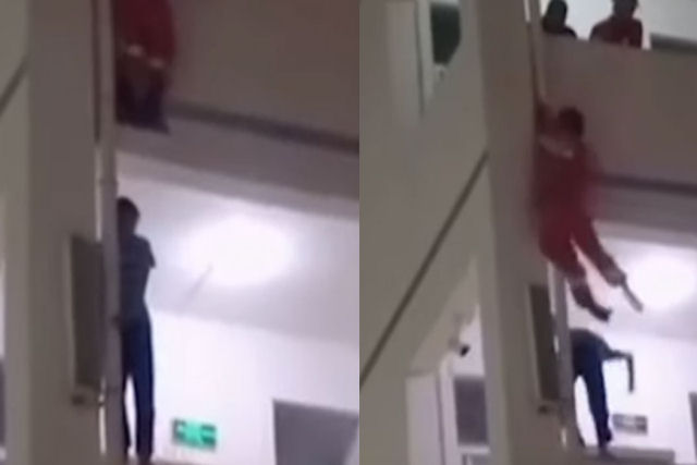 Bombeiro chins evita que um adolescente salte da sacada com um mtodo que ningum esperava