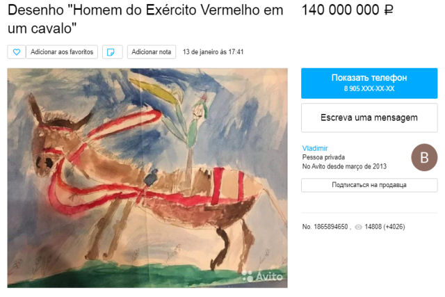 Russo tenta vender pintura, que ele fez quando criana, por 9,5 milhes de reais