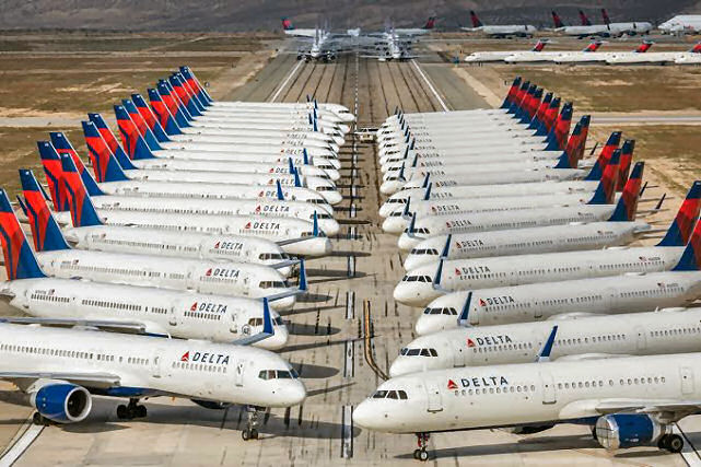 Onde descansa a maioria dos aviões das linhas aéreas durante a pandemia?